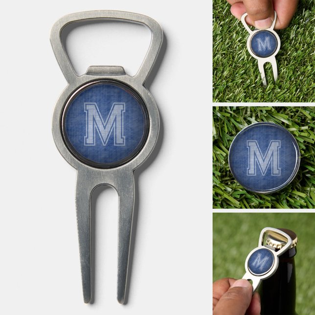 Monogram with Muddled Chalkboard Blue Background Divot Tool (Custom Golf Divot Tool)