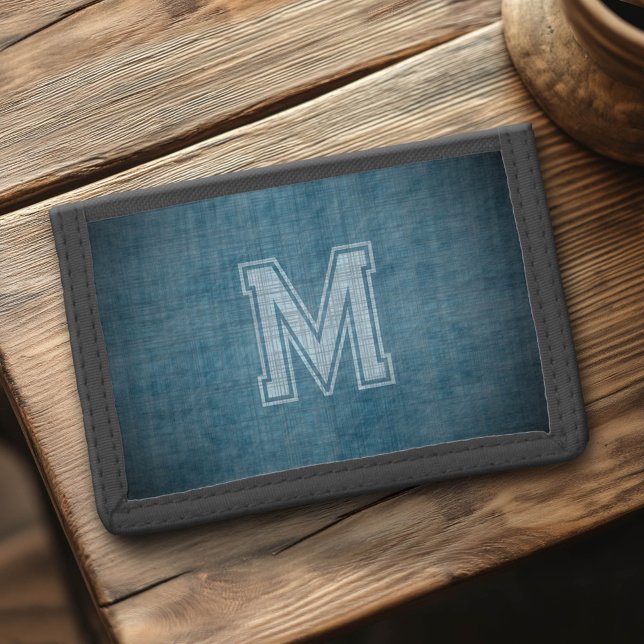 Monogram with Muddled Chalkboard Blue Background Trifold Wallet (Custom Monogram Wallet)