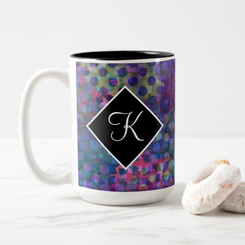 Monogram with Multicolored Abstract Digital Art Two_Tone Coffee Mug