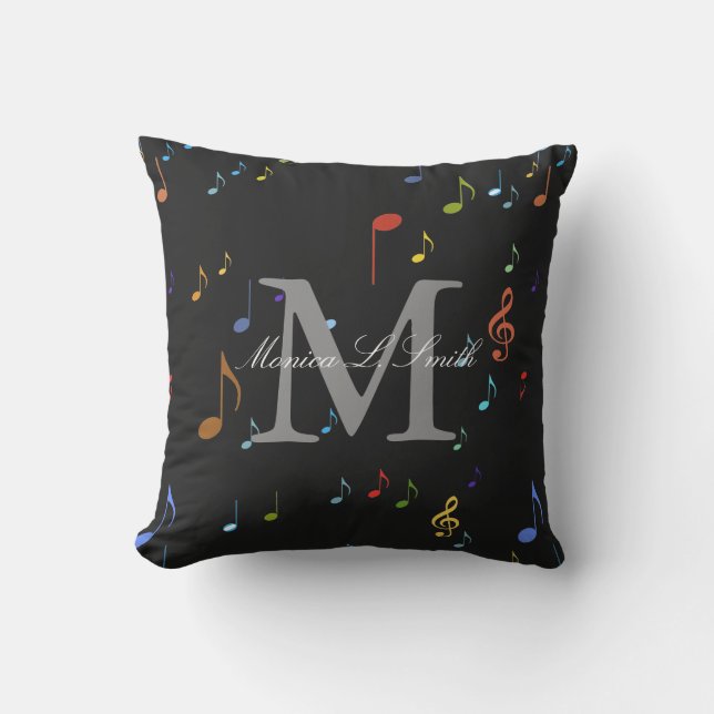 monogram with musical notes throw pillow (Front)