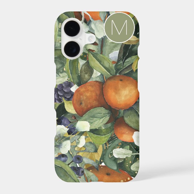 Monogram With Orange Grapes & Foliage Design Iphone Case (Back)