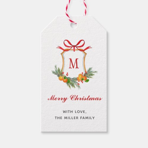 Monogram with Oranges and Greenery Christmas  Gift Tags