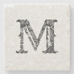 Monogram with paisley overlay stone coaster