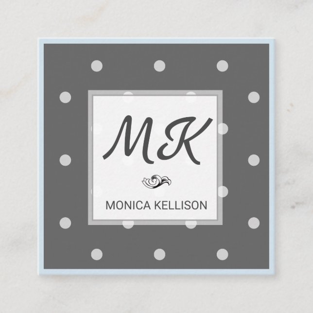 Monogram with Polka Dots Square Business Card (Front)