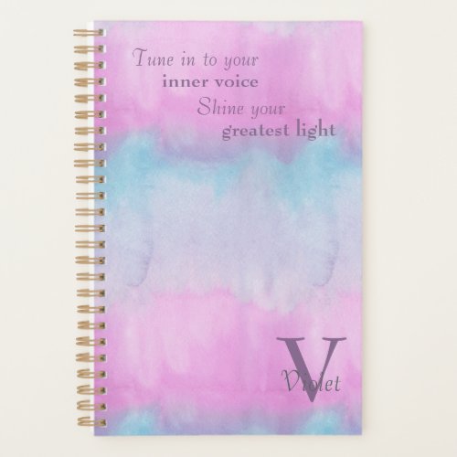 Monogram with Positive Life Quote Pink Watercolor Planner