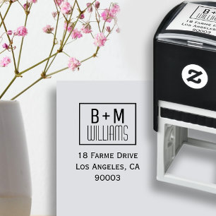 monogram with return address square black/white self-inking stamp