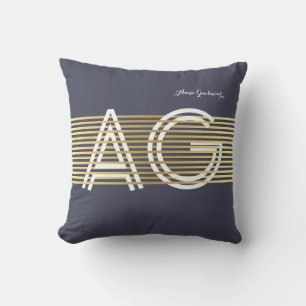 Monogram with thin golden stripes throw pillow
