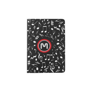 Monogram with White Music Notes on BLACK Passport Holder