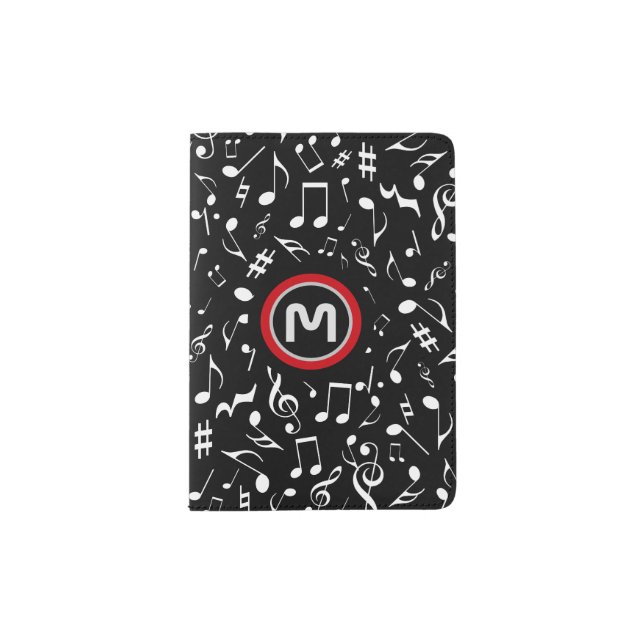 Monogram with White Music Notes on BLACK Passport Holder (Front)