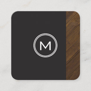 Monogram with Wood Trim Square Business Card