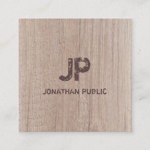 Monogram Wood Board Look Elegant Distressed Text Square Business Card