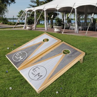 Monogram Wood Boards Wedding Bride Groom Gray Blue