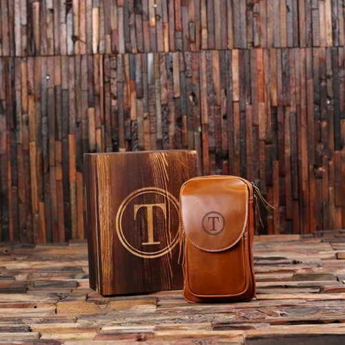 Monogram Wood Box  Leather Shaving  Toiletry Bag