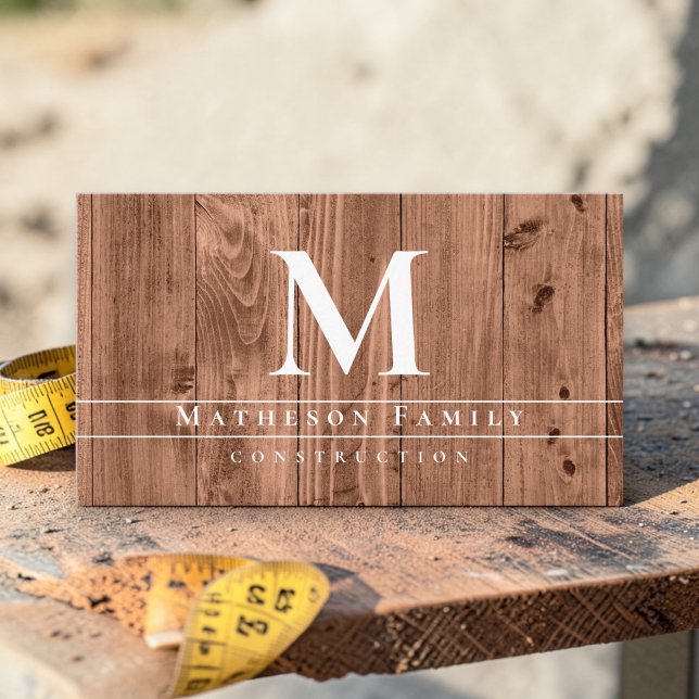 Monogram Wood Construction Contractor branding Business Card (Custom elegant wood monogram construction business card template. )