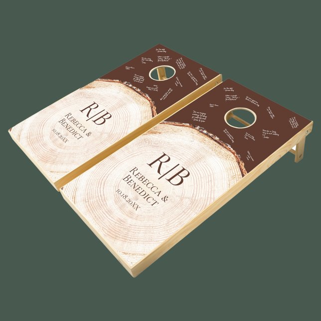 Monogram Wood Cut Rustic wedding Guestbook Cornhole Set (Rustic wedding guest book signing monogrammed cornhole set keepsake )