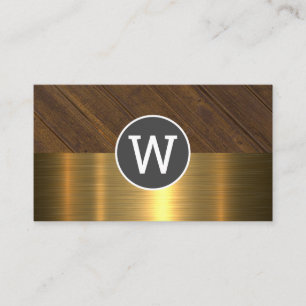 Monogram Wood Gold Metallic Business Card