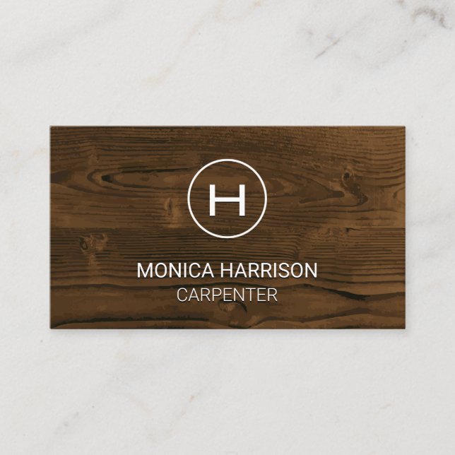 Monogram Wood Grain | Carpentry Business Card (Front)