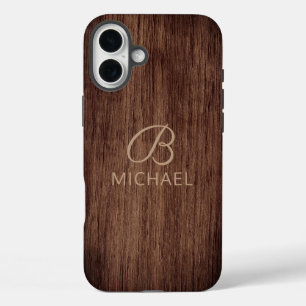 Monogram Wood Grain Timber Personalized Name iPhone 16 Plus Case