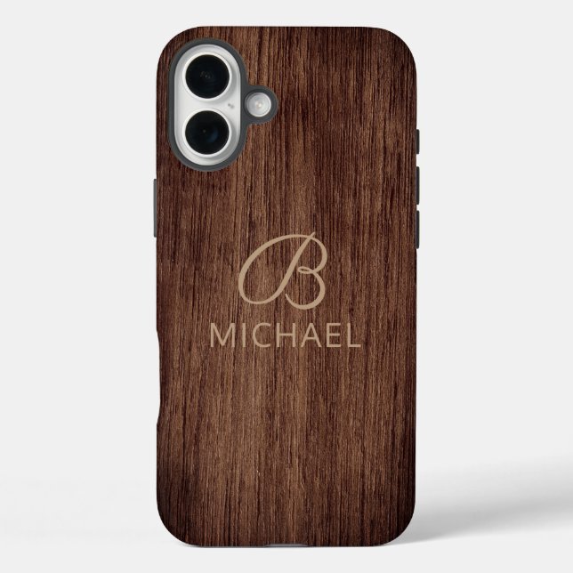 Monogram Wood Grain Timber Personalized Name Case-Mate iPhone Case (Back)