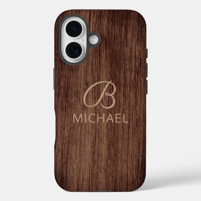 Monogram Wood Grain Timber Personalized Name Case-Mate iPhone Case (Back)