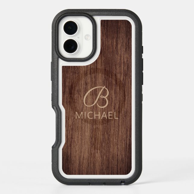 Monogram Wood Grain Timber Personalized Name Otterbox iPhone Case (Back)
