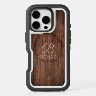 Monogram Wood Grain Timber Personalized Name iPhone 16 Pro Case