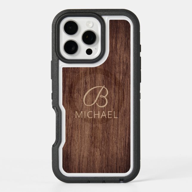 Monogram Wood Grain Timber Personalized Name Otterbox iPhone Case (Back)