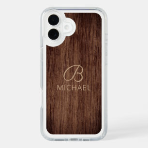 Monogram Wood Grain Timber Personalized Name iPhone 16 Plus Case
