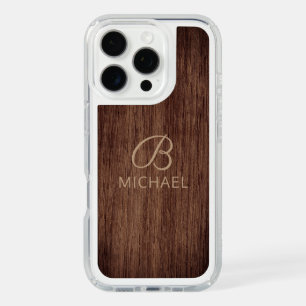 Monogram Wood Grain Timber Personalized Name iPhone 16 Pro Case
