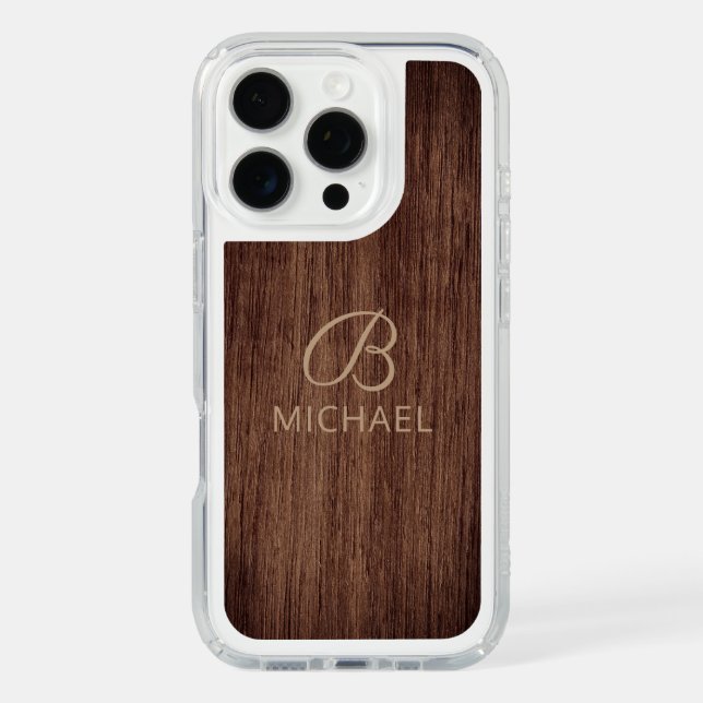 Monogram Wood Grain Timber Personalized Name Speck iPhone Case (Front)