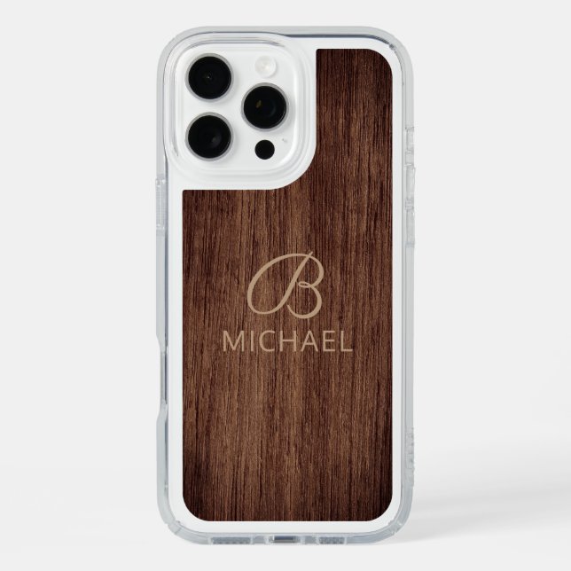 Monogram Wood Grain Timber Personalized Name Speck iPhone Case (Front)