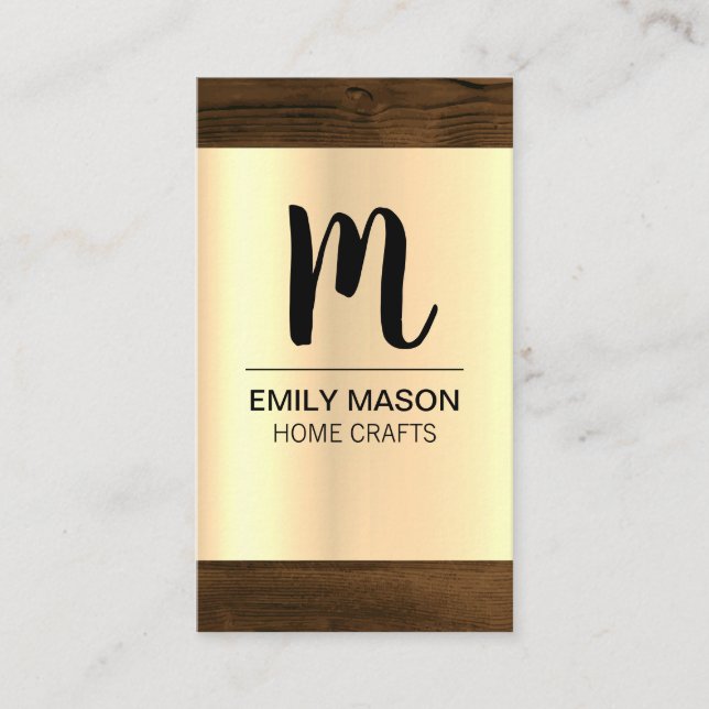 Monogram | Wood Grain Trim Business Card (Front)