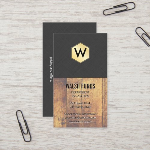 Monogram  Wood  Linen  Gold Business Card
