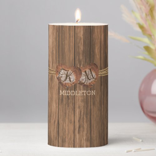 Monogram Wood Love Hearts Pillar Candle