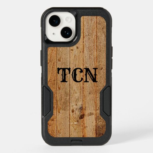 Monogram Wood Rustic Country Brown Black  OtterBox iPhone 14 Case
