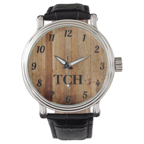 Monogram Wood Rustic Country Brown Black  Watch