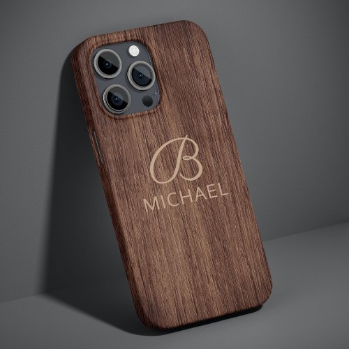 Monogram Wood Rustic Timber Personalized Name Case_Mate iPhone 14 Case