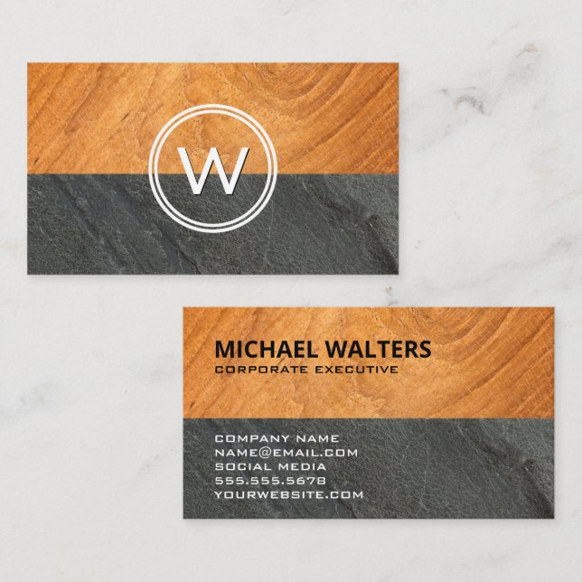 Monogram Wood | Slate Business Card (Front/Back)