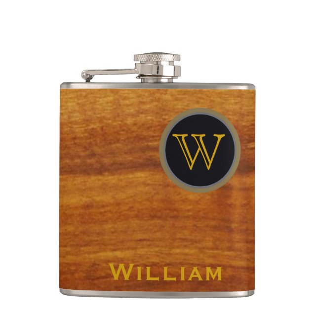 Monogram wood texture hip flask (Front)