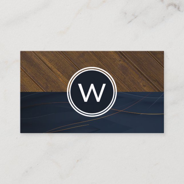 Monogram Wood Two Tone Business Card (Front)