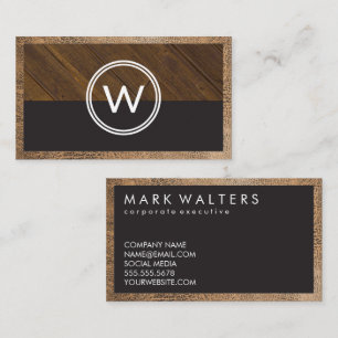Monogram Wood Two Tone Leather Trim Business Card