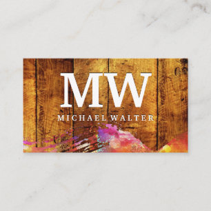 Monogram   Wooden   Watercolor Brushed Business Card