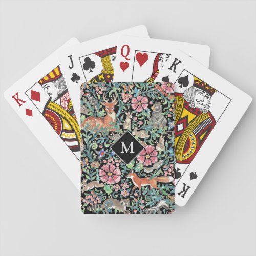 Monogram Woodland Animal Deer Fox Rabbit Elegant Poker Cards