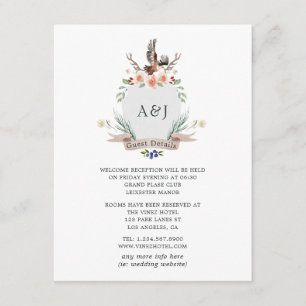 Monogram Woodland Crest Wedding Guest Details Enclosure Card