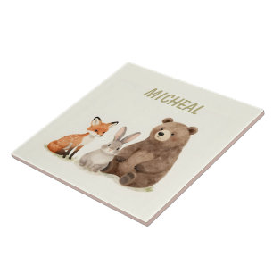Monogram woodland forest animals ceramic tile