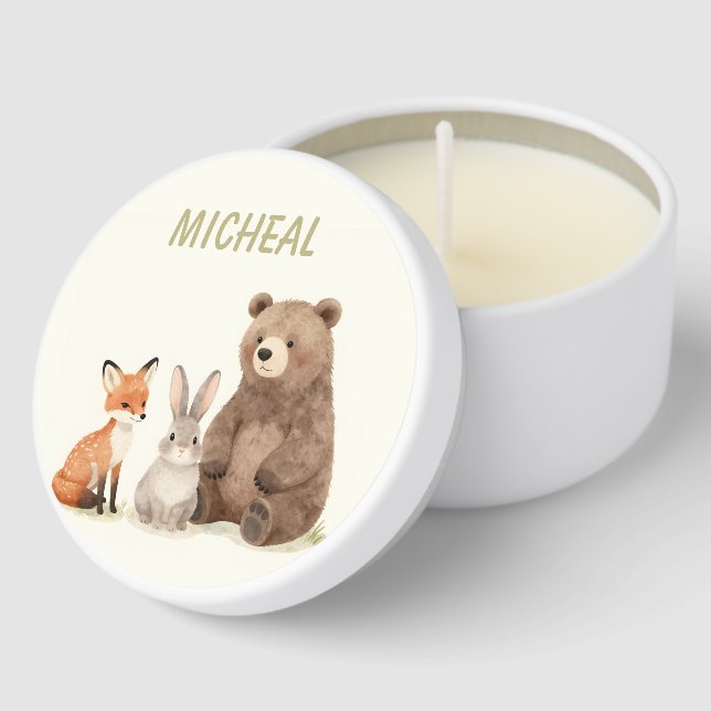 Monogram woodland forest animals  mini candle favors (Corner)
