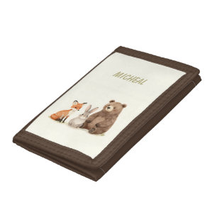 Monogram woodland forest animals trifold wallet