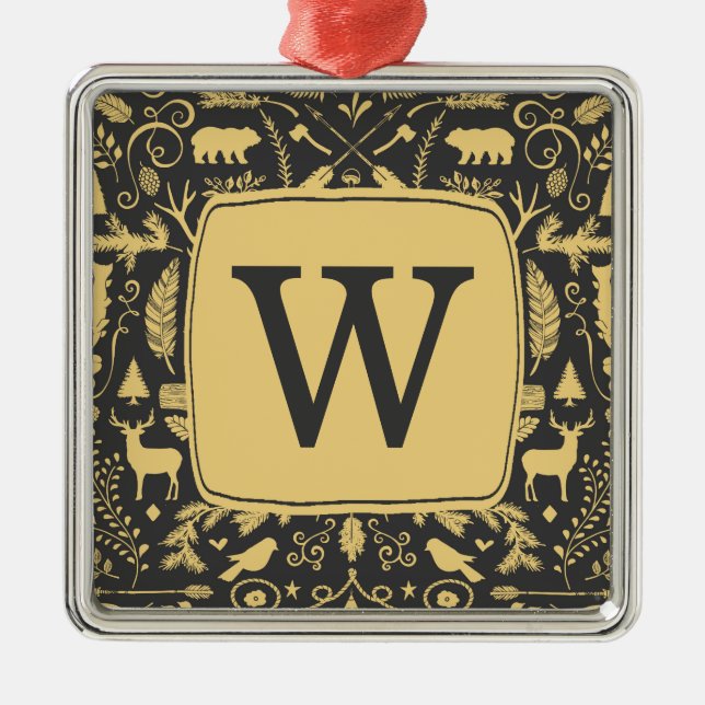 Monogram Woodland Holiday Ornament (Front)