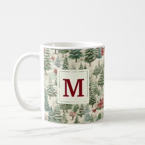 Monogram Woodland Rustic Country Christmas Cute Coffee Mug