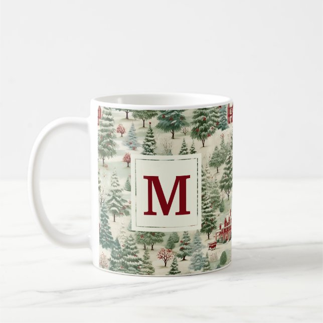 Monogram Woodland Rustic Country Christmas Cute Coffee Mug (Left)